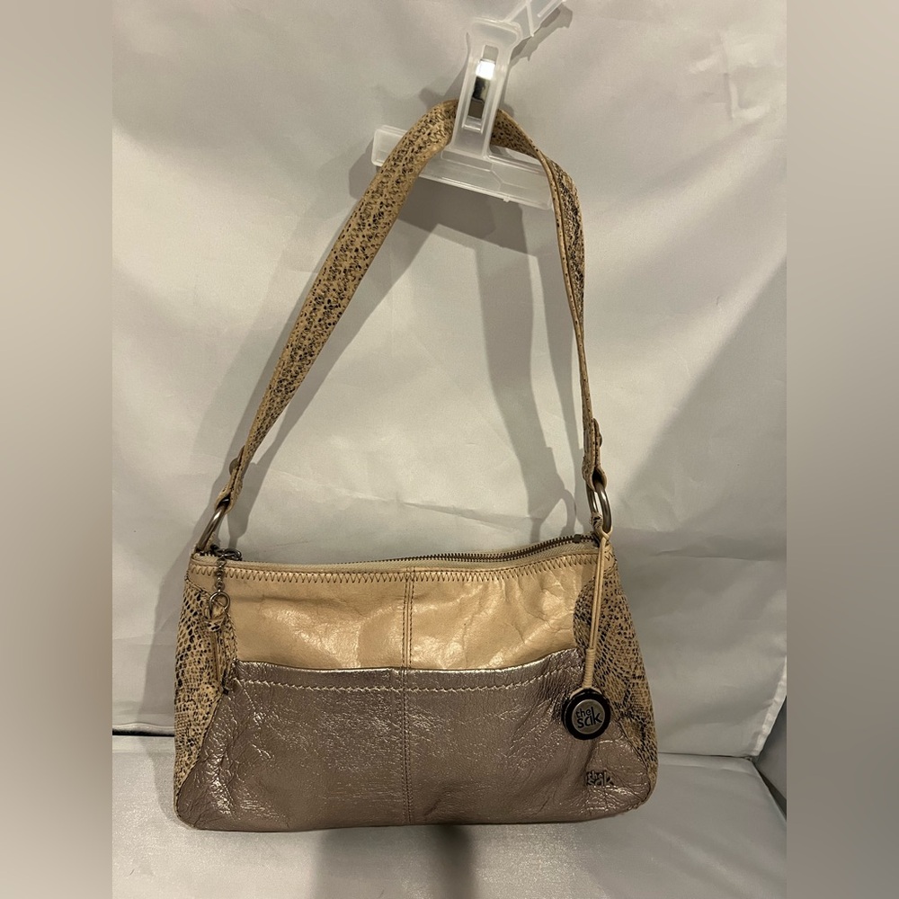 The Sak Shimmering Gold and Brown Snake Print Shoulder Bag